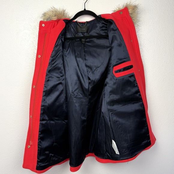 J.Crew Chateau Hooded Parka Coat Italian Wool Stadium Cloth Red Size 4 - Picture 8 of 12